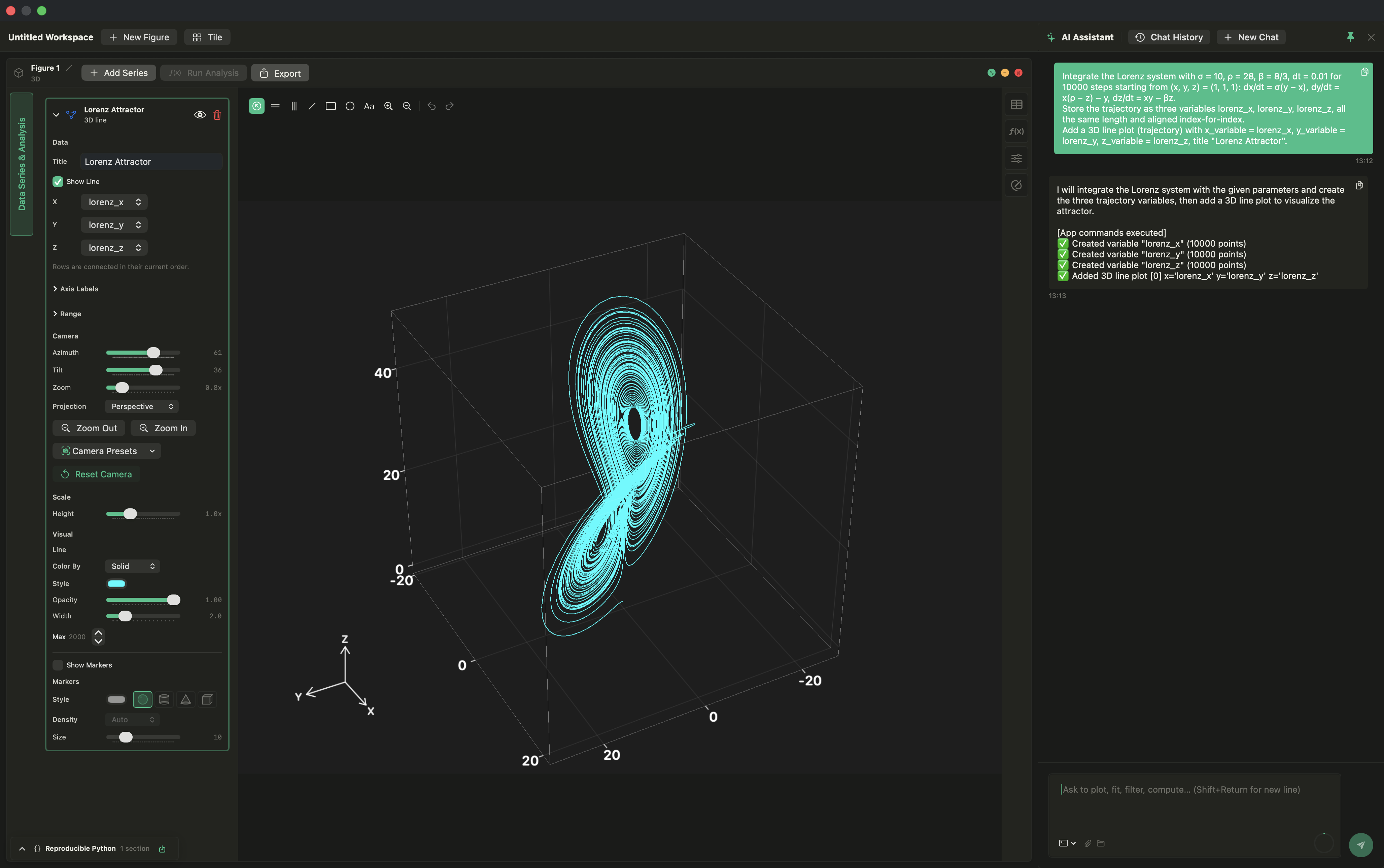 3D line plot preview