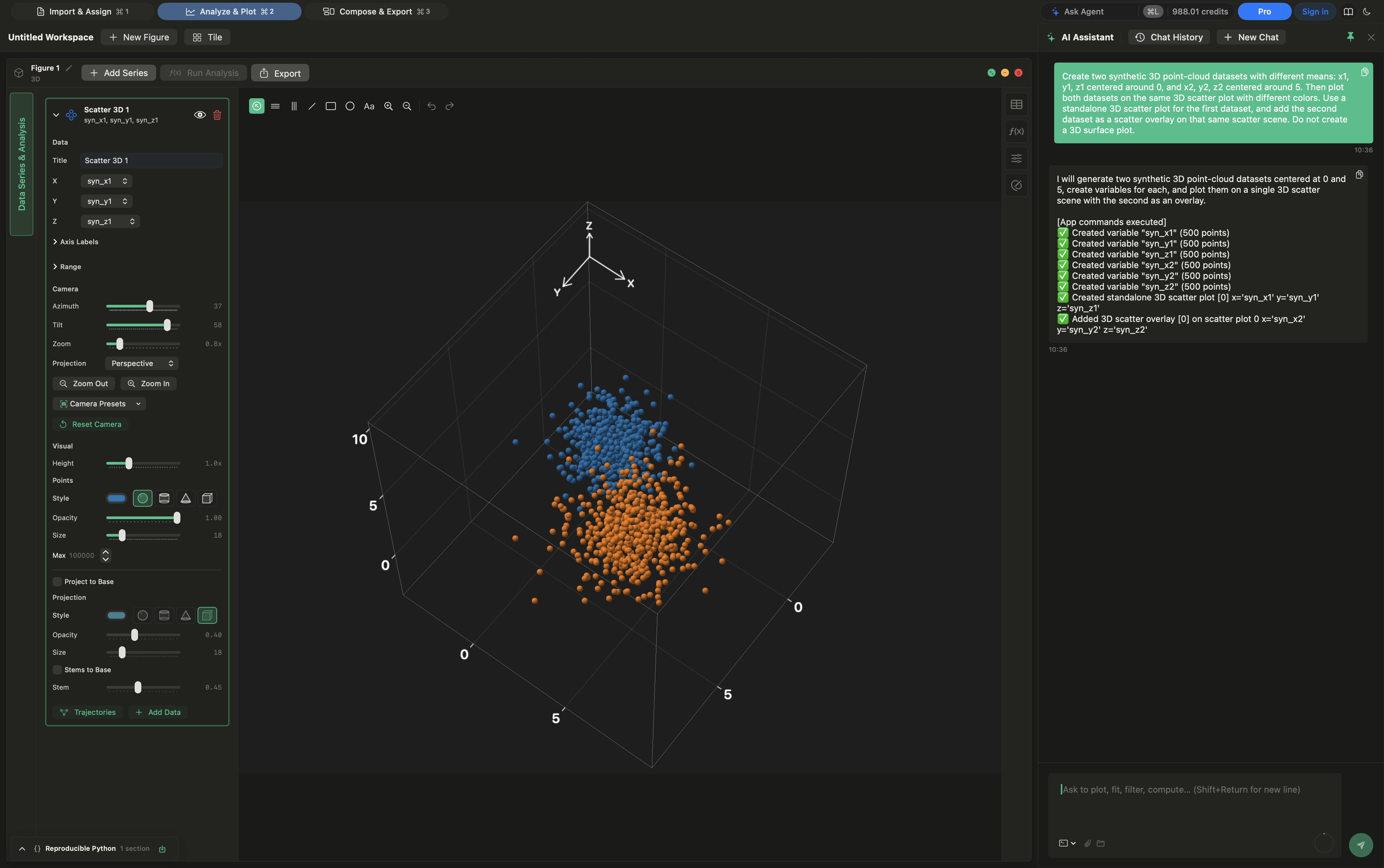 3D scatter plot preview