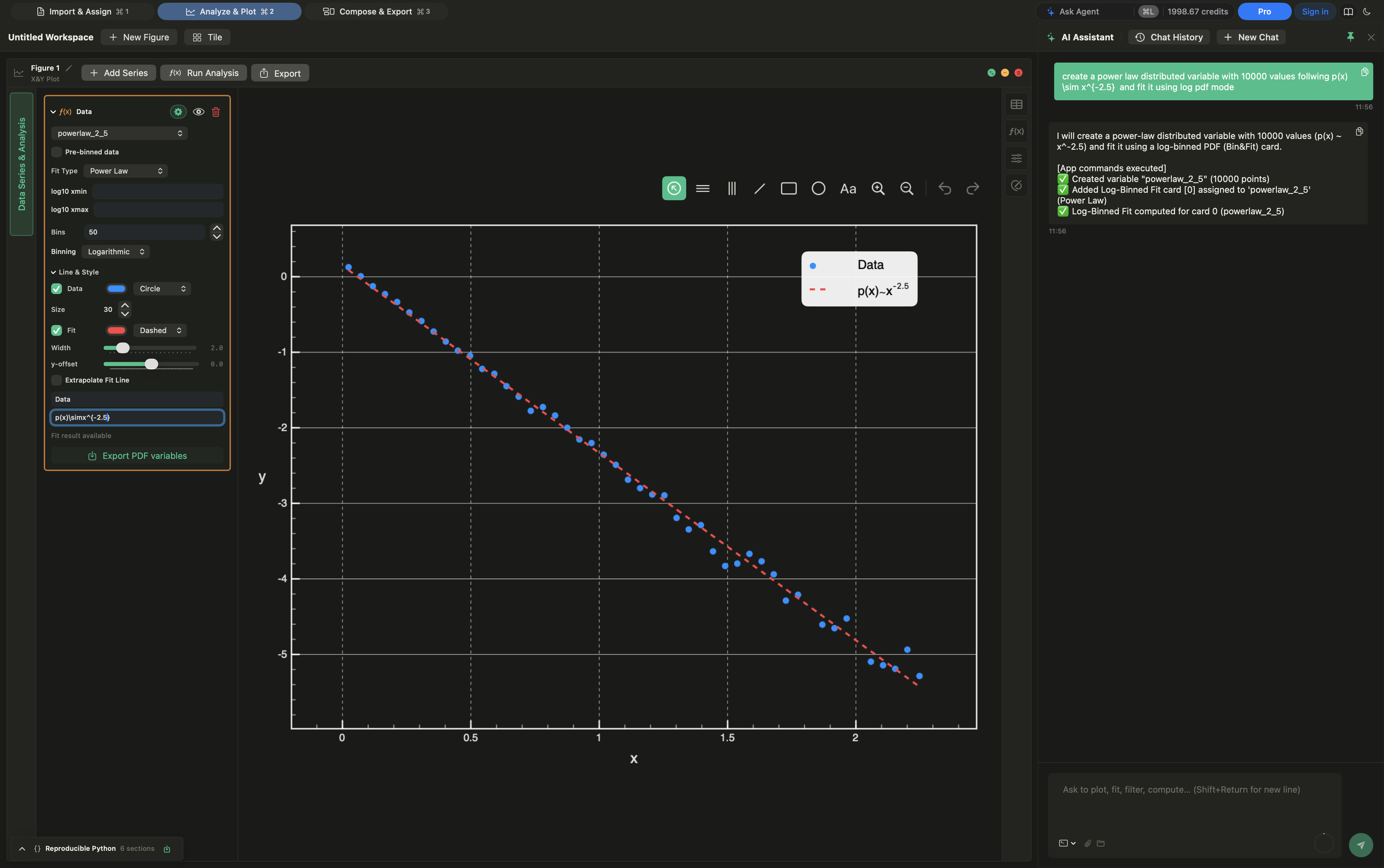 Log-binned distributions preview
