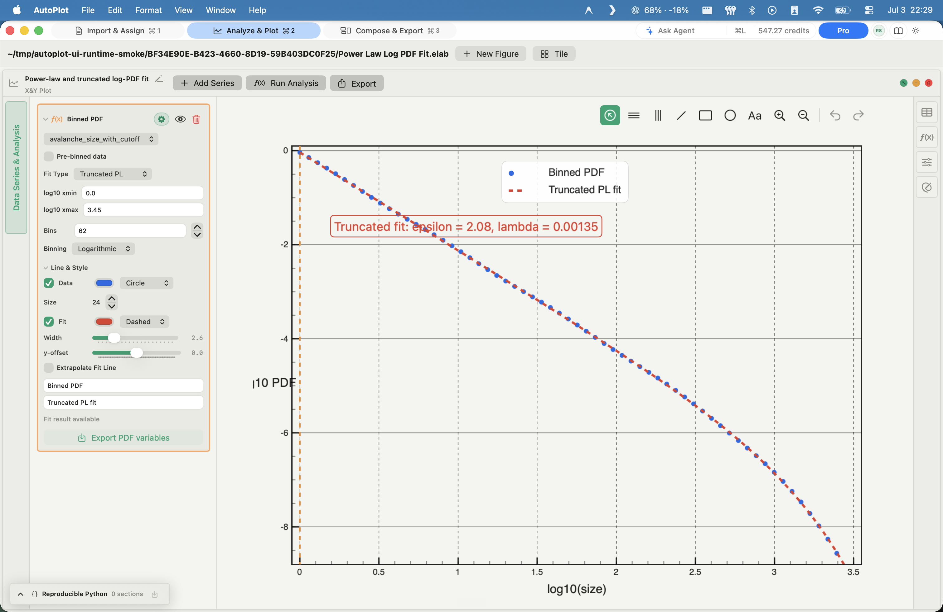 AutoPlot Power-law and truncated fits screenshot