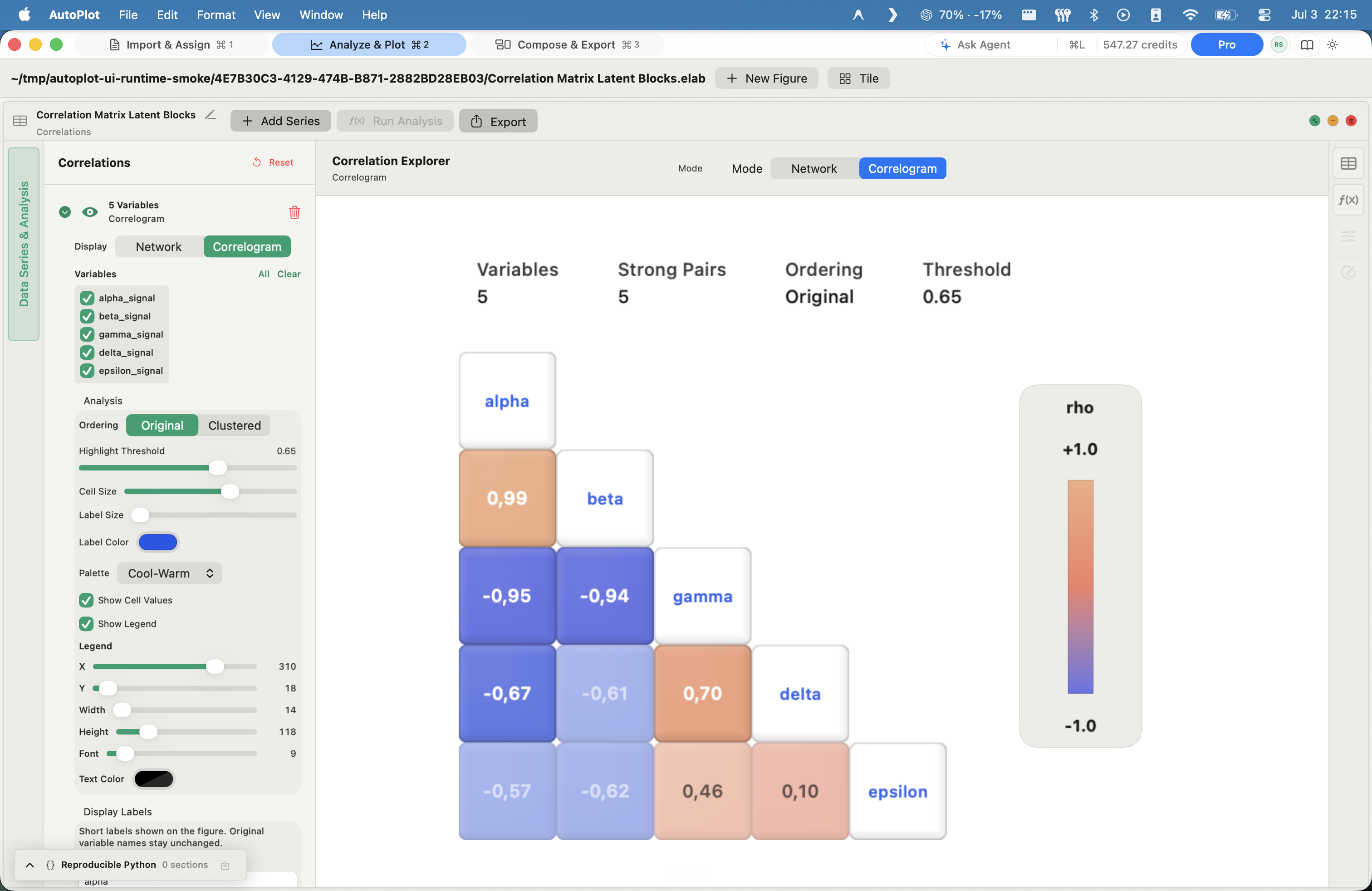 AutoPlot Correlation matrices for many-variable screening screenshot