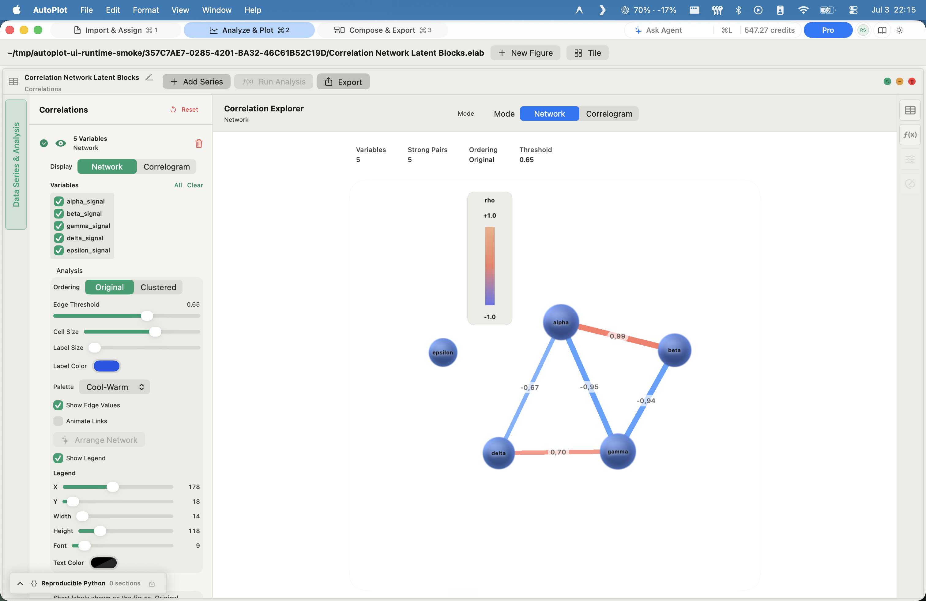 AutoPlot Correlation networks screenshot