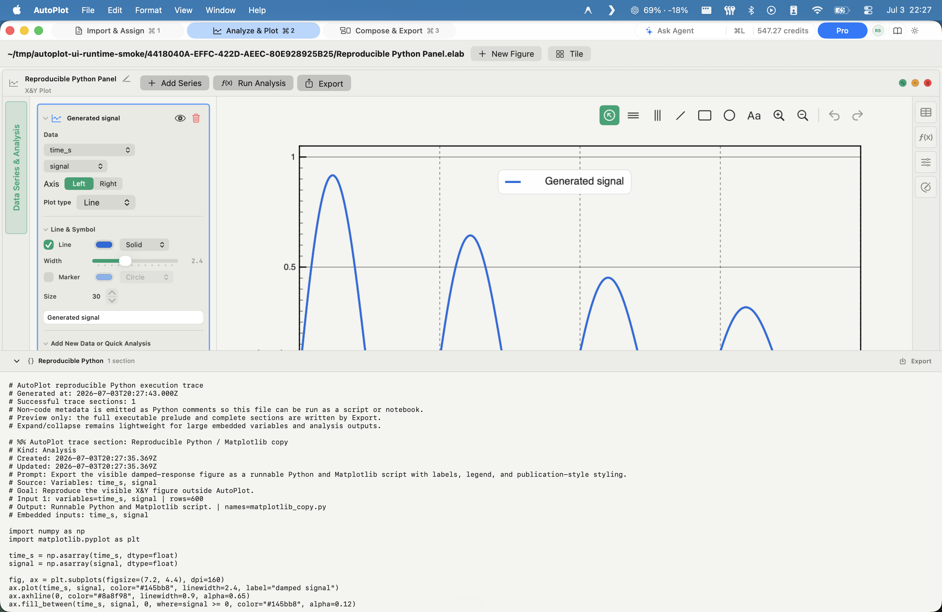 AutoPlot Copy the assistant's Python and Matplotlib screenshot